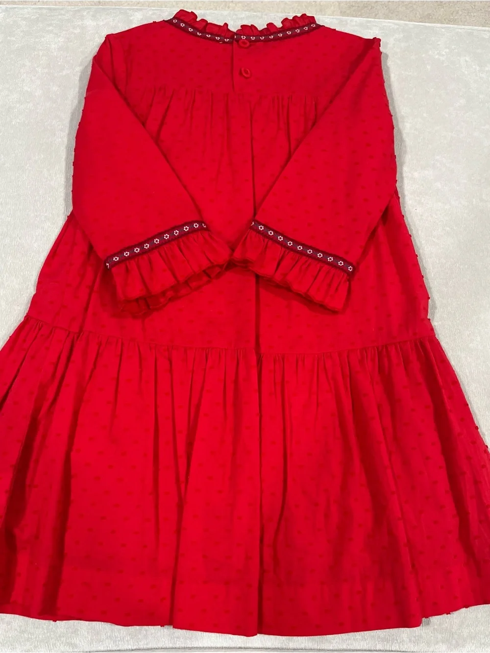Hanna Andersson Red Textured Ruffle Neck Dress